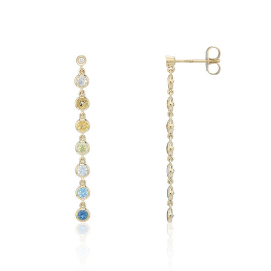 9ct Yellow Gold Multi Gemstone And Diamond Drop Earrings