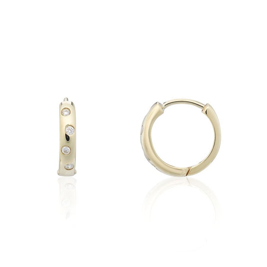 9ct Yellow Gold Brilliant Cut Diamond Scatter Hinged Hoop Earrings