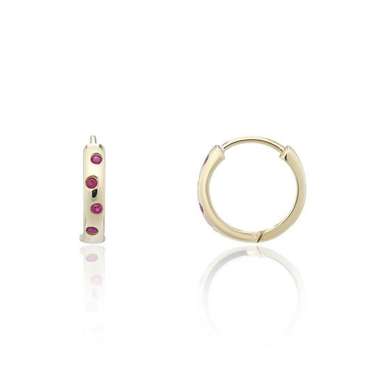 9ct Yellow Gold 4 Ruby Scatter Design Hinged Hoop Earrings