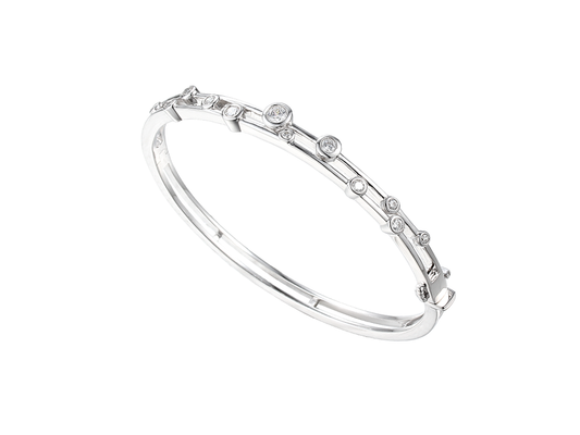 Sterling Silver Two Row Cubic Zirconia Bubble Style Bangle