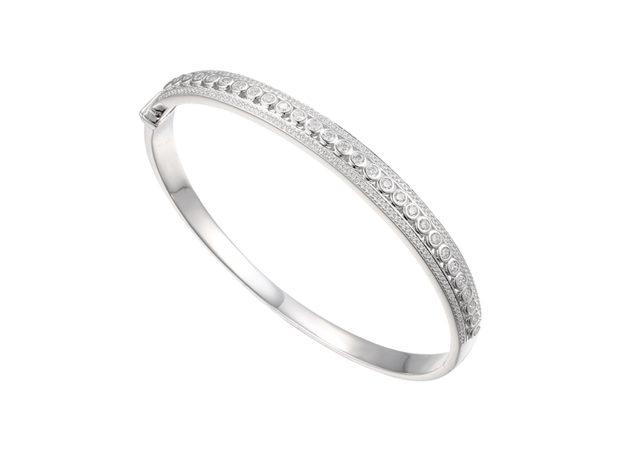 Sterling Silver Three Row Cubic Zirconia Titanic Bangle