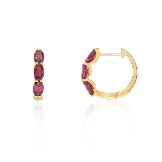 9ct Gold Oval Cut Rhodalite Garnet Hoop Earrings