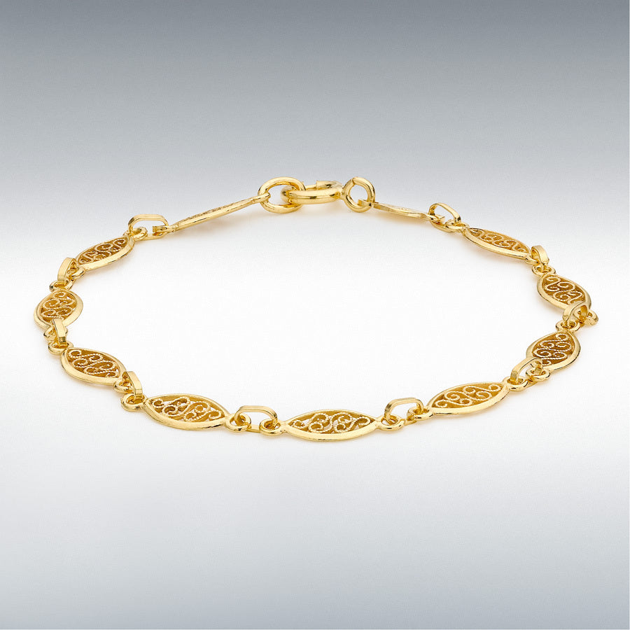 9ct Yellow Gold Oval Filigree Link Bracelet