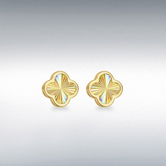 9ct Yellow Gold Rainbow Clover Stud Earrings