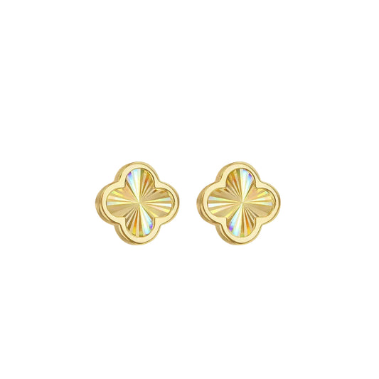 9ct Yellow Gold Rainbow Clover Stud Earrings