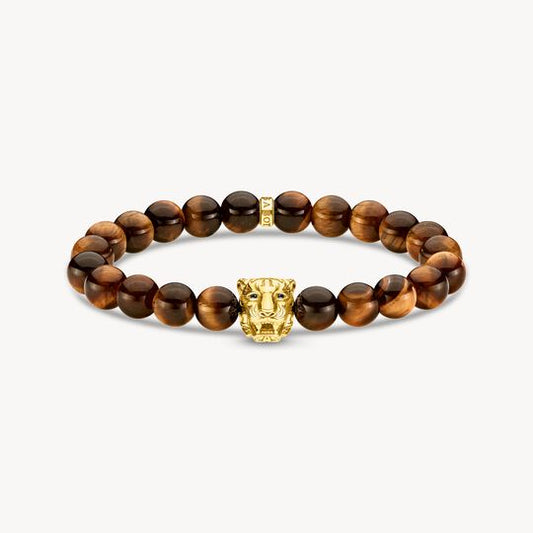 Thomas Sabo Yellow Gold Plated Tiger Head With Tigers Eye Beads Bracelet A1939-324-2 19.5cm