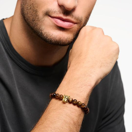 Thomas Sabo Yellow Gold Plated Tiger Head With Tigers Eye Beads Bracelet A1939-324-2 19.5cm