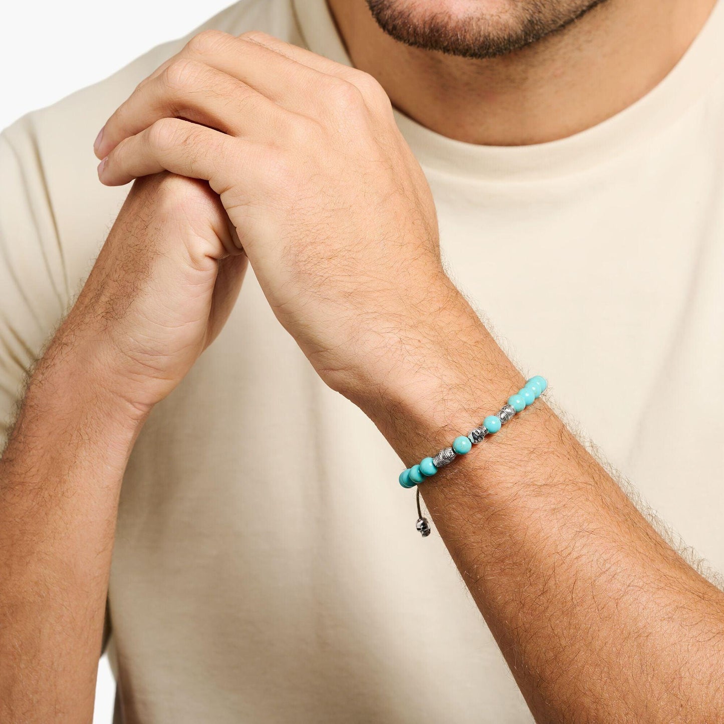 Thomas Sabo Sterling Silver and Imitated Turquoise Skull Pull-Tie Bracelet A1945-504-17-L22V