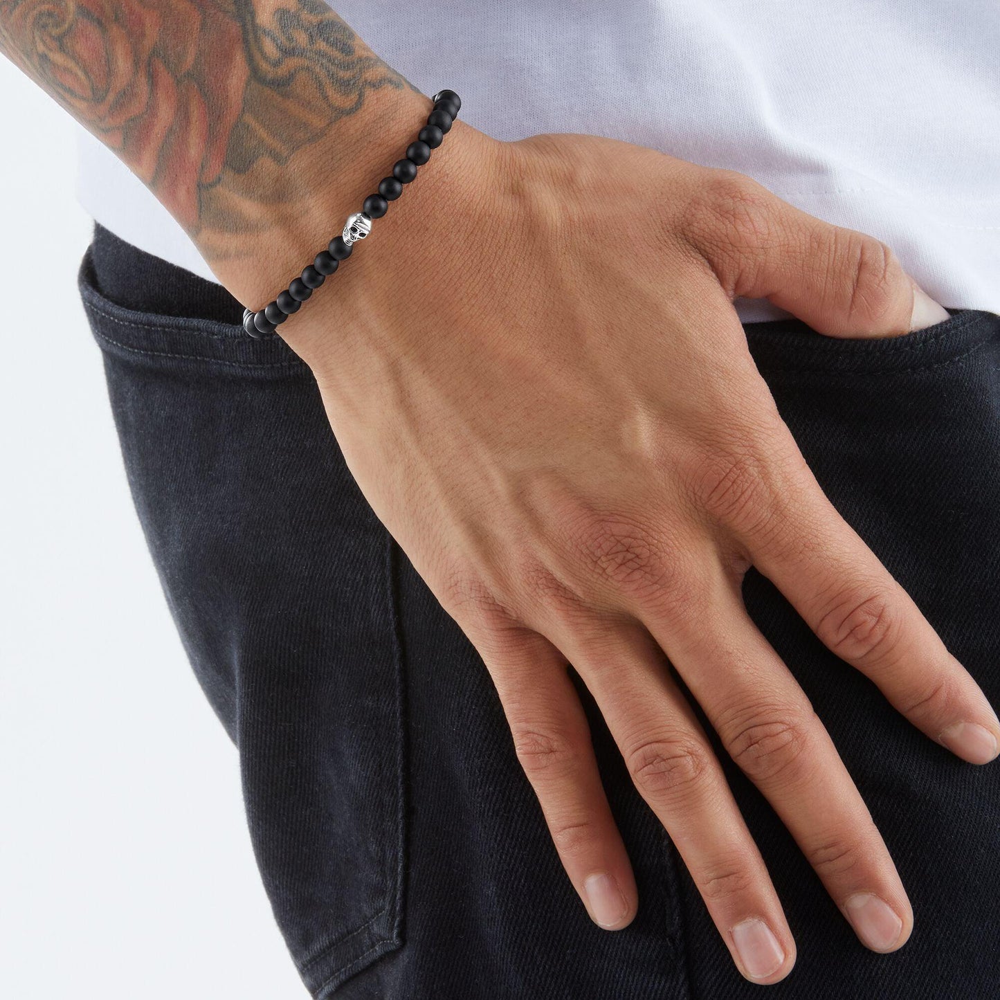 Thomas Sabo Sterling Silver Black Obsidian Skull Bracelet A2015-811-11-L22V
