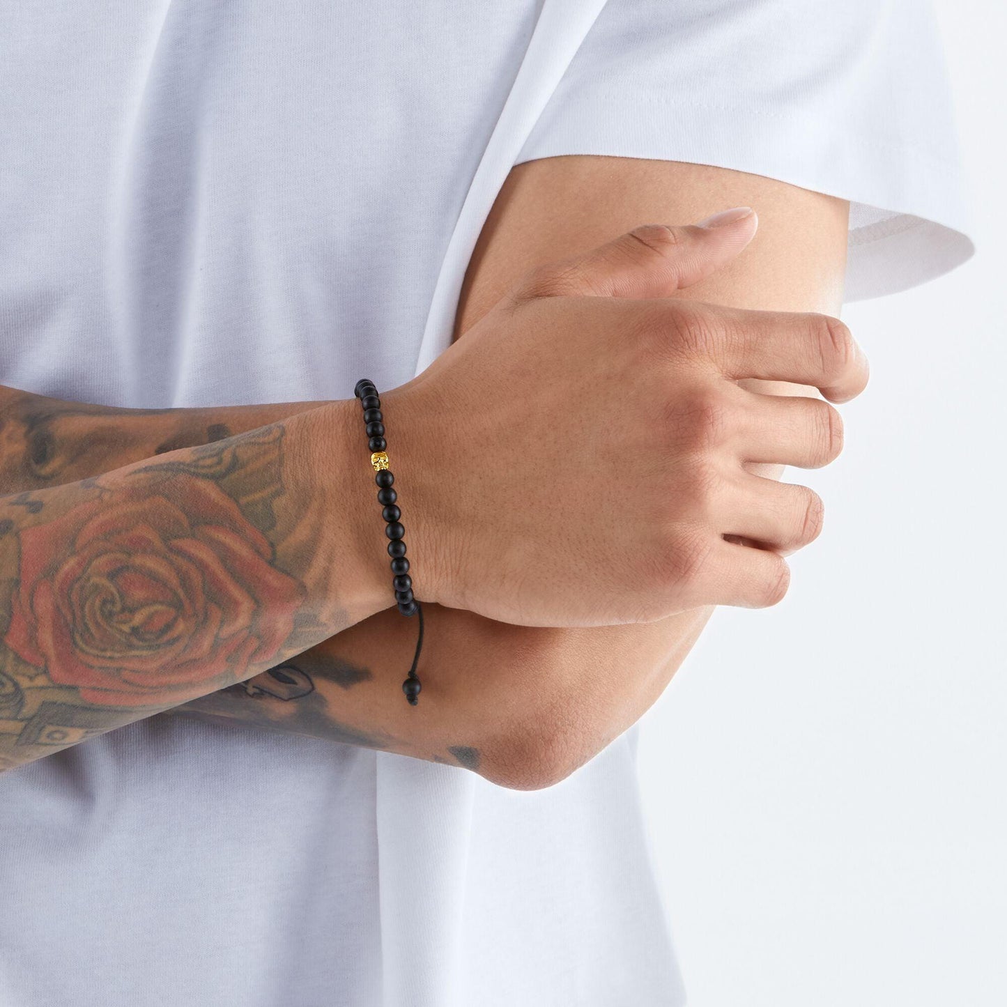Thomas Sabo Yellow Gold-Plated Obsidian Skull Bracelet A2015