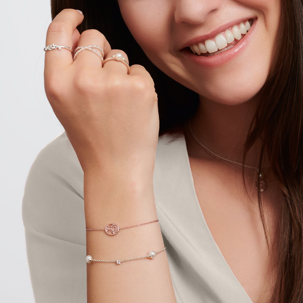Thomas Sabo Sterling Silver Freshwater Cultured Pearl Bracelet A2038-167-14
