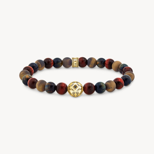 Thomas Sabo Yellow Gold Plated Silver Bead and Multi Coloured Tigers Eye Stretch Bracelet  A2145-324-2