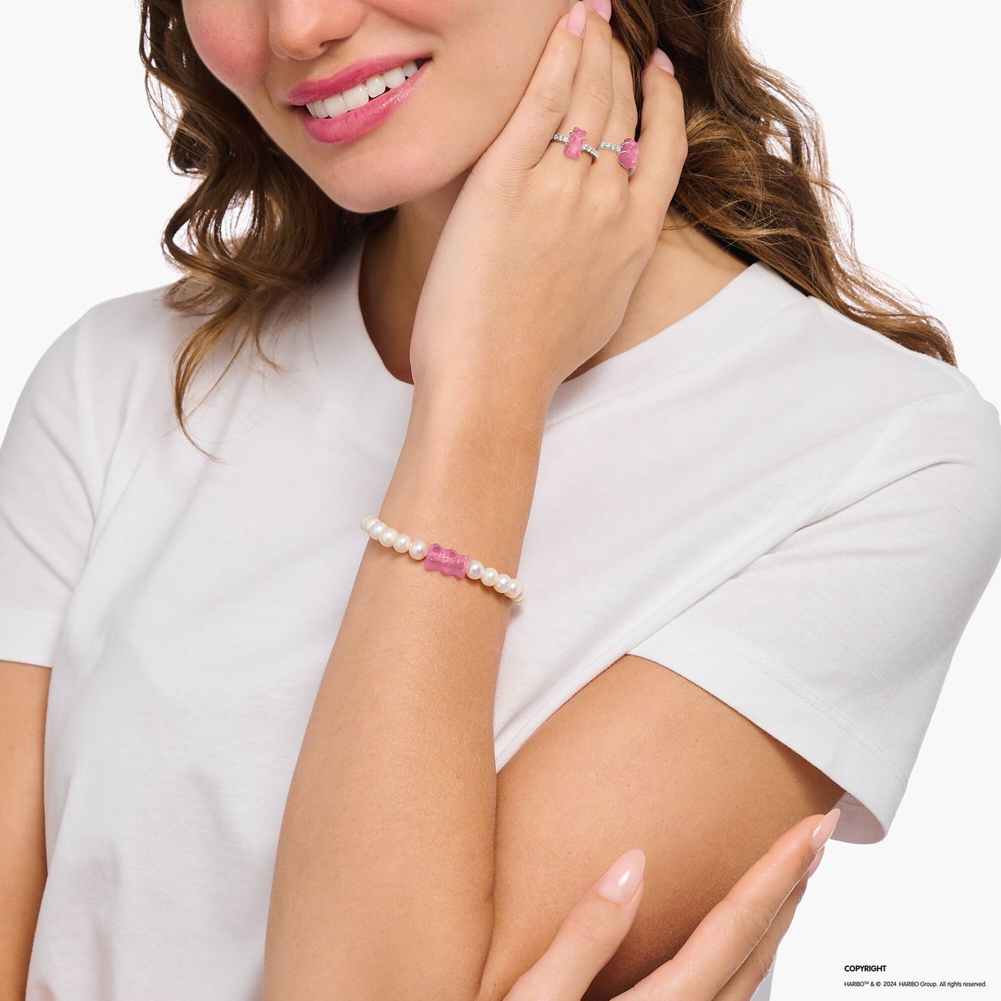 Thomas Sabo Sterling Silver Pink Haribo Bear Freshwater Cultured Pearl 15cms Bracelet A2154-082-9