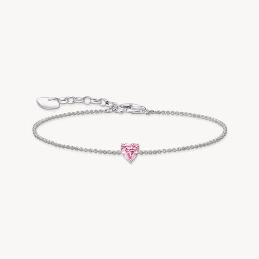 Thomas Sabo Sterling Silver Pink Cubic Zirconia Heart Bracelet A2157-051-9