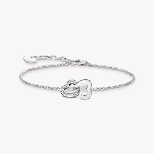 Thomas Sabo Sterling Silver Double Hearts Cubic Zirconia Bracelet A2163-051-14