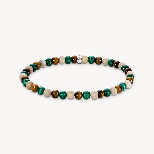 Thomas Sabo Sterling Silver Daisy Jasper, Imitation Malachite, Tigers Eye Stretch Bracelet A2183-468-7 21cm