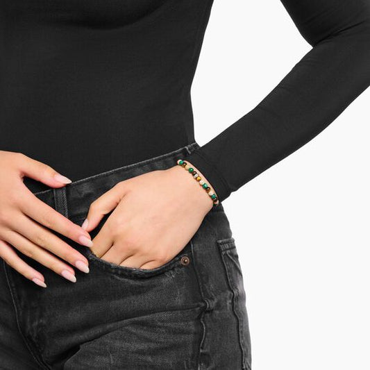 Thomas Sabo Sterling Silver Daisy Jasper, Imitation Malachite, Tigers Eye Stretch Bracelet A2183-468-7 21cm