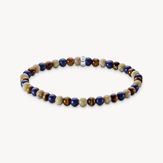 Thomas Sabo Sterling Silver, Daisy Jasper, Imitation Lapis Lazuli and Tigers Eye Stretch Bracelet A2183-531-7 21cm