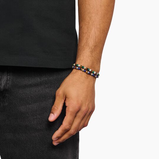 Thomas Sabo Sterling Silver, Daisy Jasper, Imitation Lapis Lazuli and Tigers Eye Stretch Bracelet A2183-531-7 21cm