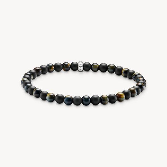 Thomas Sabo Sterling Silver Obsidian & Tigers Eye Bead Stretch Bracelet A2183-806-7 21cm