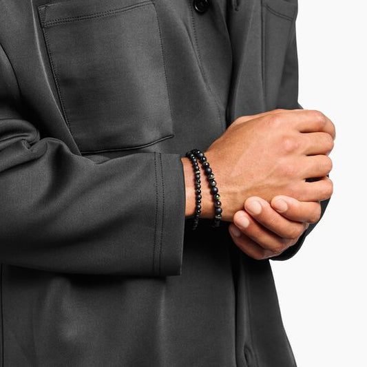 Thomas Sabo Sterling Silver Obsidian & Tigers Eye Bead Stretch Bracelet A2183-806-7 21cm