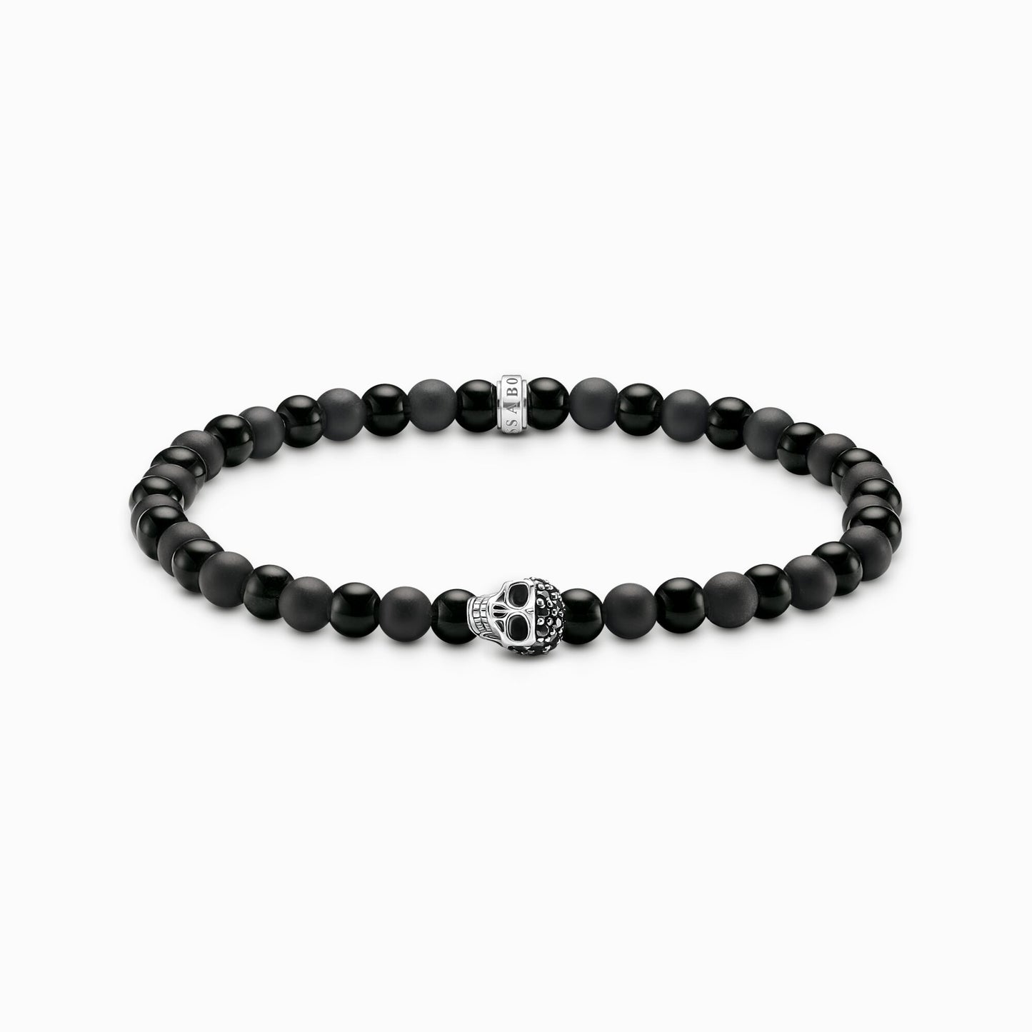 Thomas Sabo Black Cubic Zirconia Skull Obsidian Talisman Bead Stretch Bracelet A2185-705-11