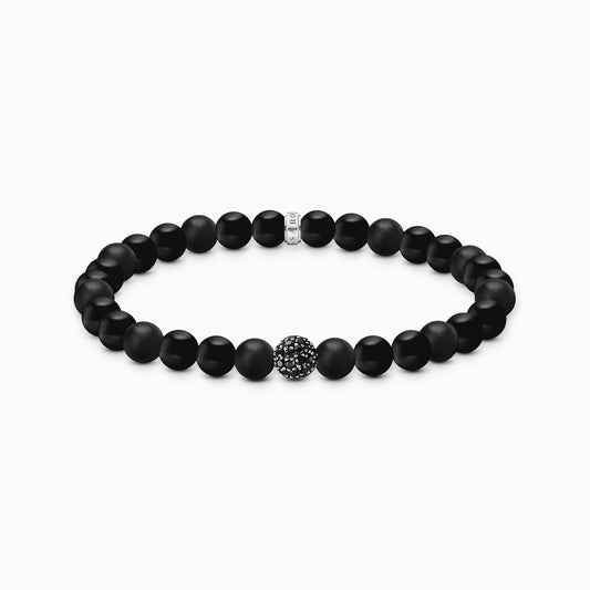 Thomas Sabo Sterling Silver Black Cubic Zirconia And Obsidian Bead Stretch Bracelet 21cm A2194-705-11