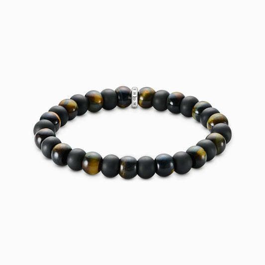 Thomas Sabo Tigers Eye and Obsidian Beads Stretch Bracelet 21cm A2196-806-11