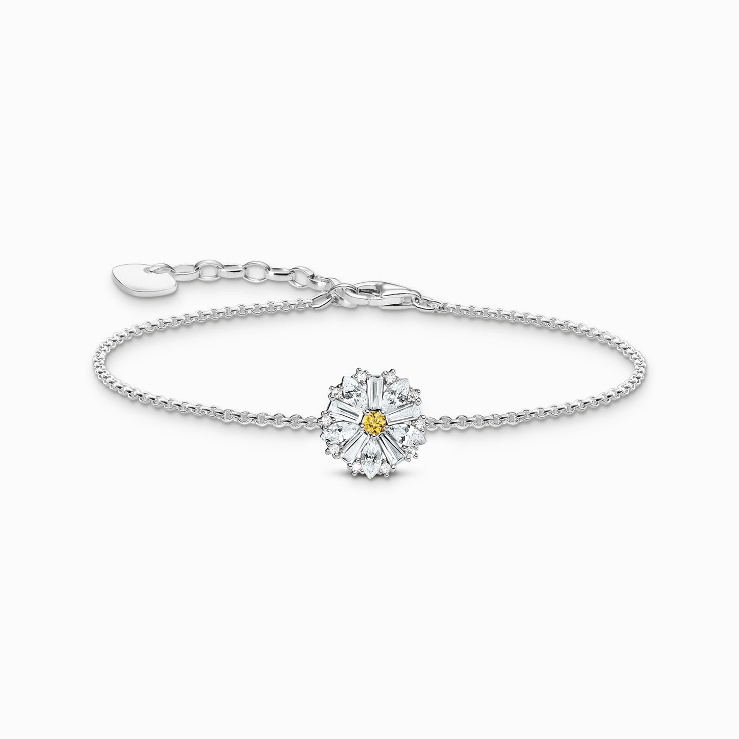 Thomas Sabo Sterling Silver White Yellow Cubic Zirconia Daisy Bracelet 19cm A2202-051-4