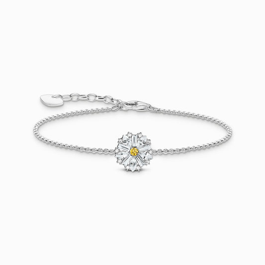 Thomas Sabo Sterling Silver White Yellow Cubic Zirconia Daisy Bracelet 19cm A2202-051-4