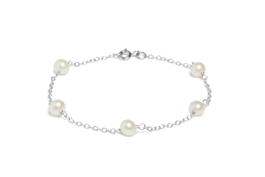9ct White Gold 5 Freshwater Cultured Pearl Bracelet