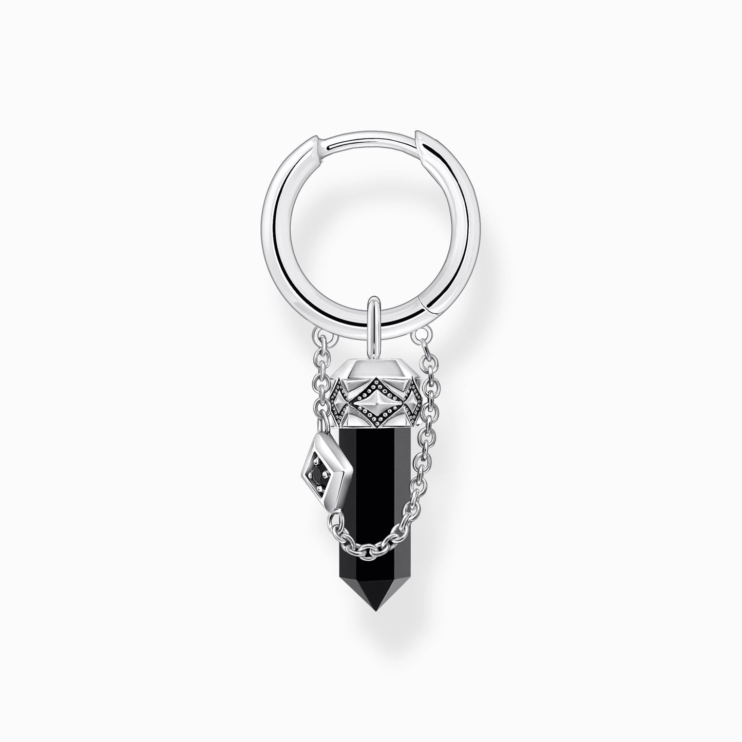 Thomas Sabo Sterling Silver Single Silver Hoop and Black Onyx Crystal Style Drop Earring CR724-641-11