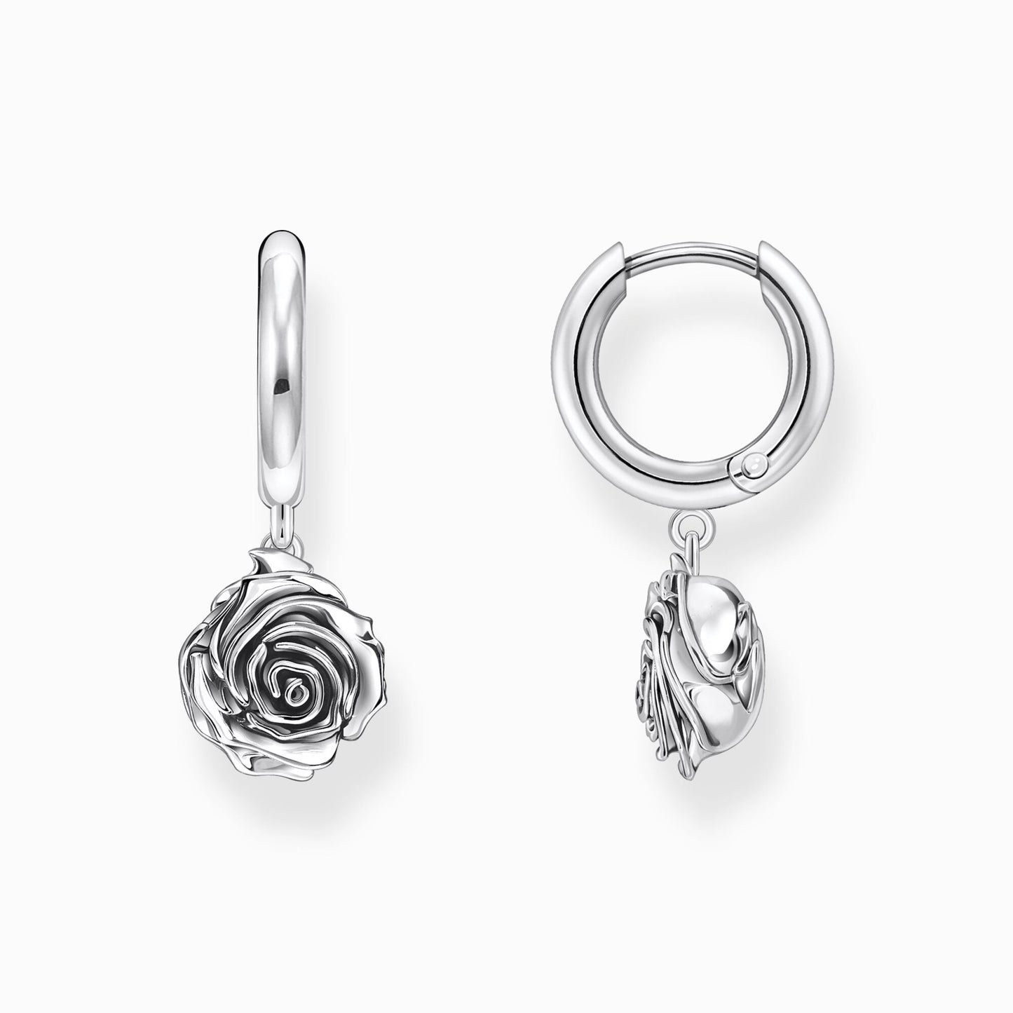Thomas Sabo Sterling Silver Hoops and Midnight Rose Dropper Earrings CR757-637-21