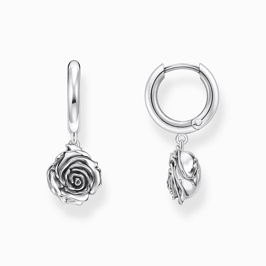 Thomas Sabo Sterling Silver Hoops and Midnight Rose Dropper Earrings CR757-637-21