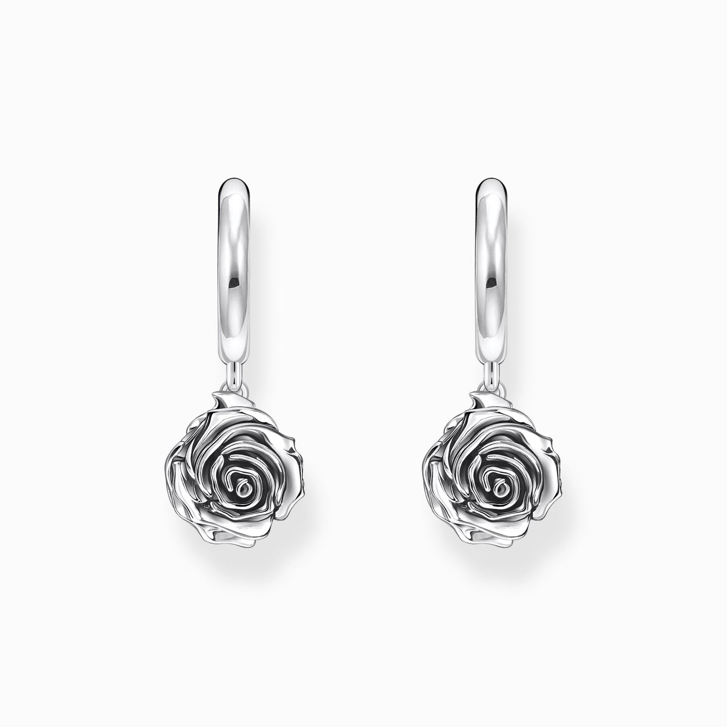 Thomas Sabo Sterling Silver Hoops and Midnight Rose Dropper Earrings CR757-637-21