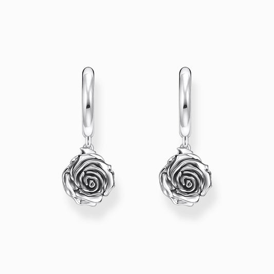 Thomas Sabo Sterling Silver Hoops and Midnight Rose Dropper Earrings CR757-637-21