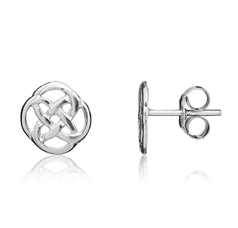 9ct White Gold Flat Celtic Knot Stud Earrings