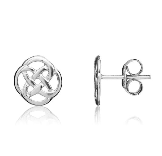 9ct White Gold Flat Celtic Knot Stud Earrings