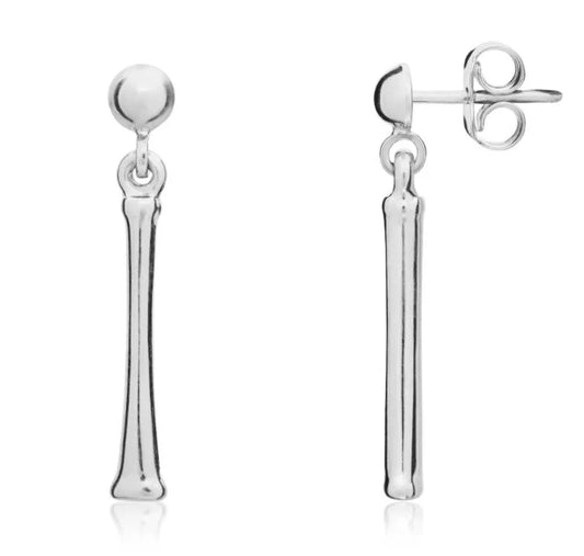 9ct White Gold Pillar Drop Earrings