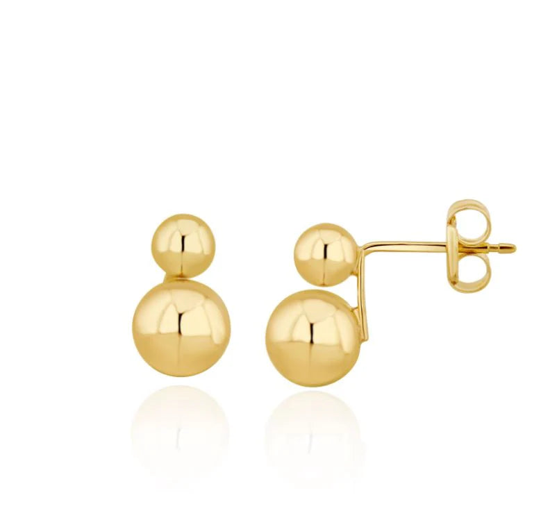 9ct Yellow Gold Double Beaded Stud Drop Earrings