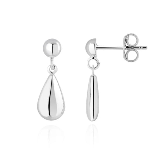 9ct White Gold Hollow Pear Shaped Drop Earrings