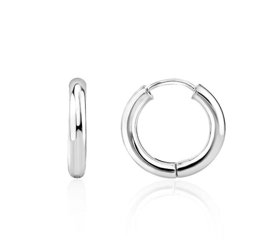 9ct White Gold Tubular 20mm Huggy Hinged Hoop Earrings