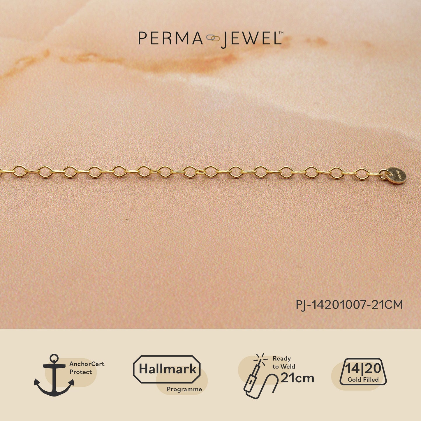 Permanent Anklet 27cm Marquise Cable Yellow Gold Filled Link PJ-14201007-27CM-DC