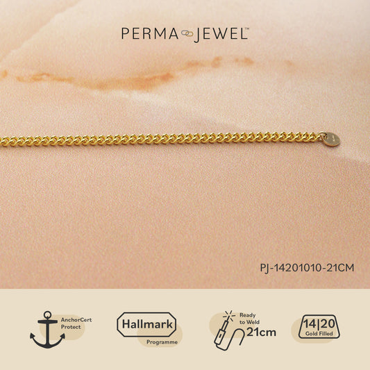 Yellow Gold Filled 2.3mm Curb Permanent Bracelet 21cm