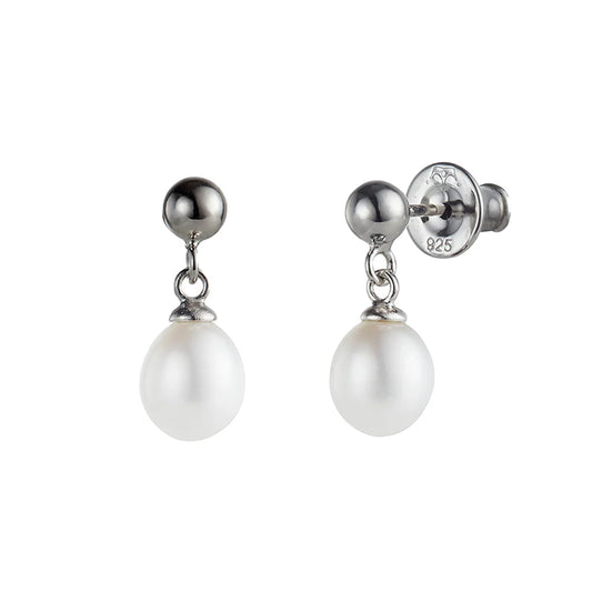 Jersey Pearl White 7mm Freshwater Cultured Pearl Drop Earrings