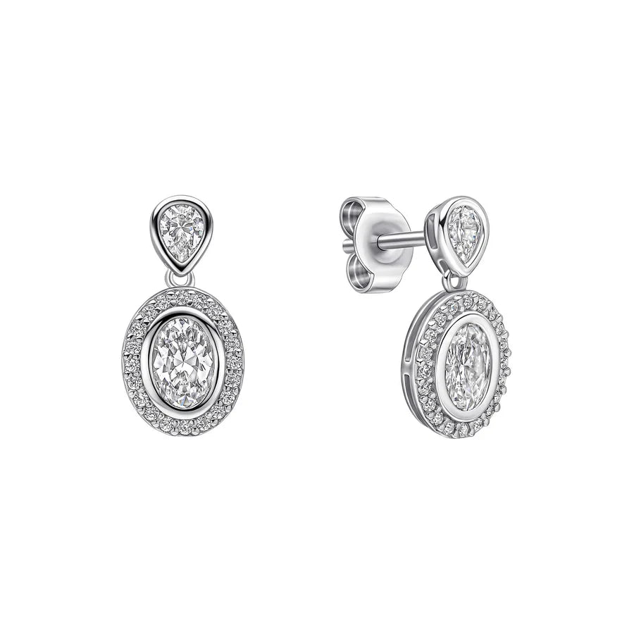 Diamonfire Sterling Silver Halo Double Drop Stud Earrings