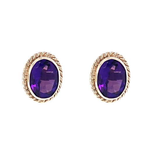 9ct Gold Oval Amethyst Stud Earrings