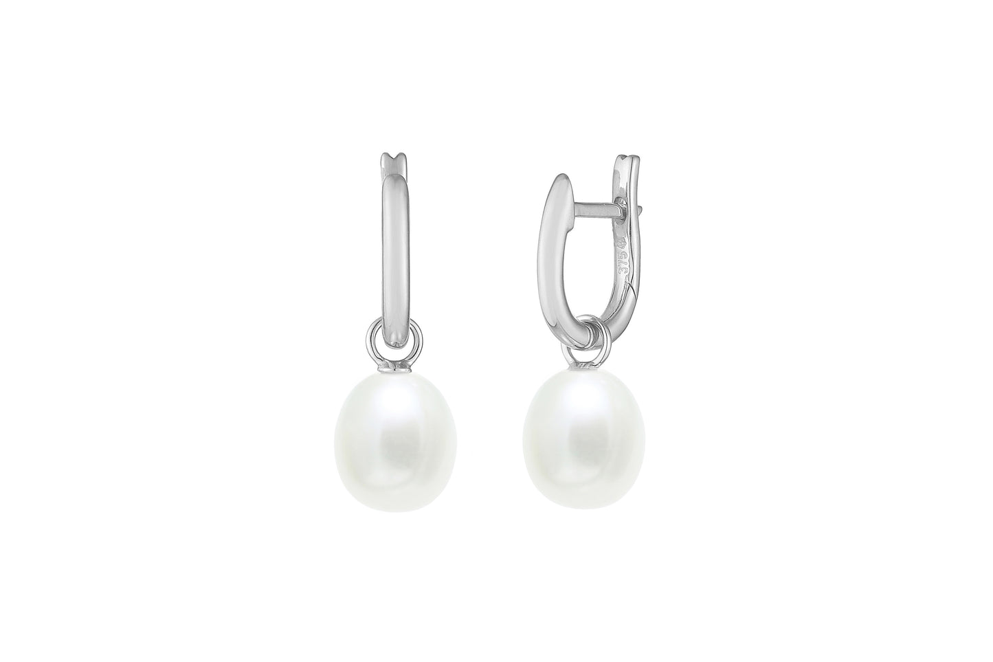 9ct White Gold Freshwater Cultured Pearl 7.5-8mm Hoop Earrings