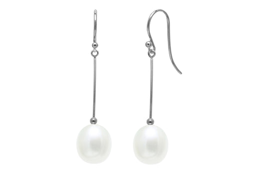 9ct White Gold Freshwater Cultured Pearl Drop Earrings