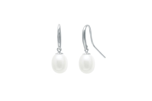 9ct White Gold White Freshwater Cultured Pearl 7.5-8mm Hook Wire Earrings